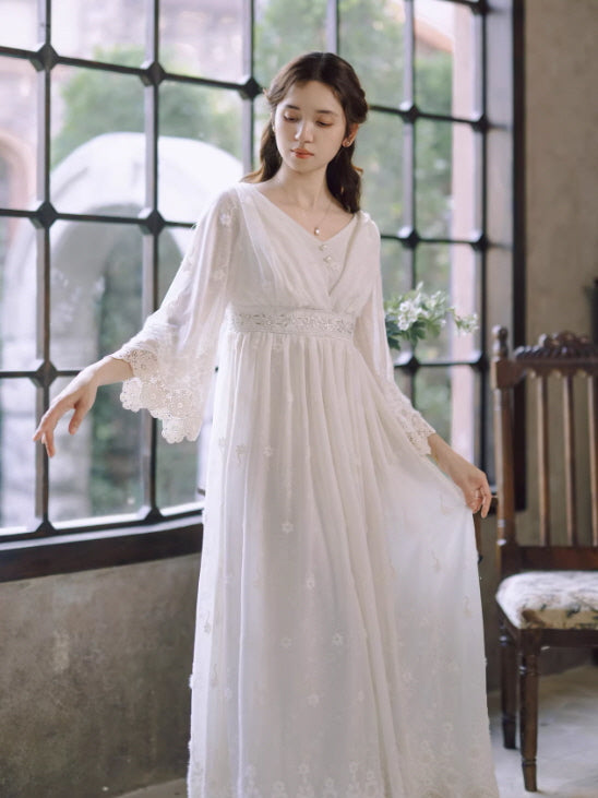 Daytime Story Cottagecore White Lace Dress