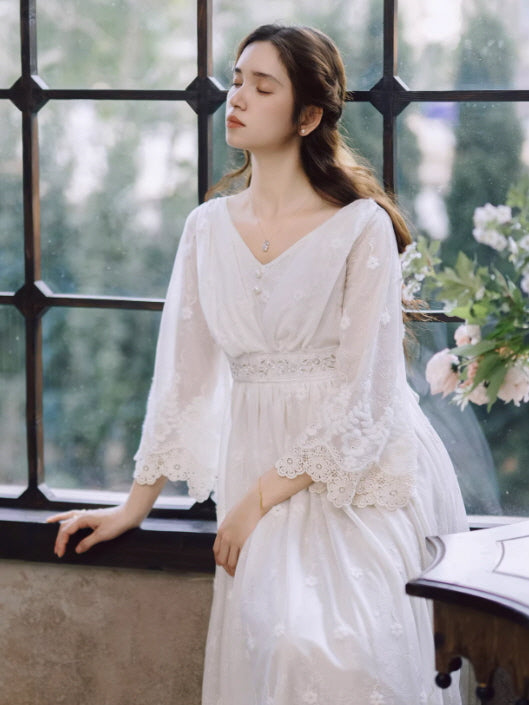Vintage Cottagecore White Lace Dress | Fairycore Romantic Dress Vintage Cottagecore White Lace Dress | Fairycore Romantic Dress