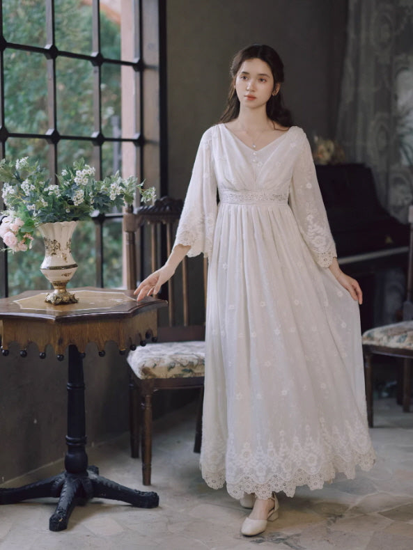 Vintage Cottagecore White Lace Dress | Fairycore Romantic Dress