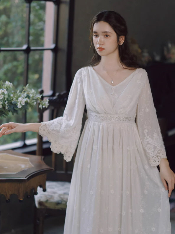 Daytime Story Cottagecore White Lace Dress