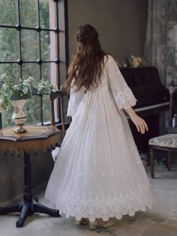 Daytime Story Cottagecore White Lace Dress