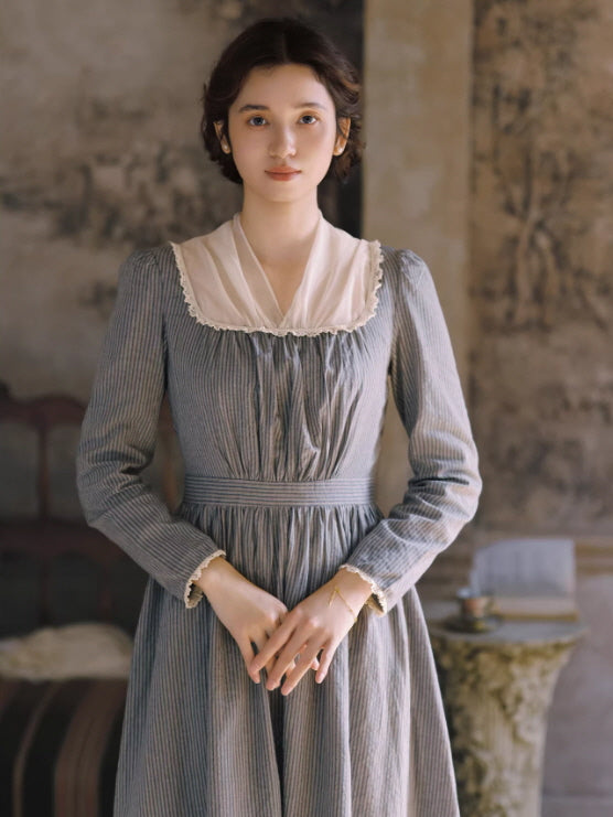 elegant vintage inspired prairie dress with pleated bodice and soft cottagecore style