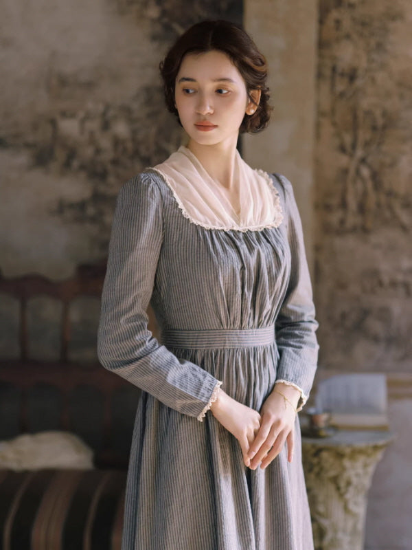 French Country Stripe Cotton Dress | Vintage Cottagecore Dress