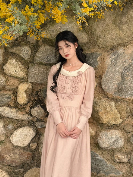 Rosette Collar Blush Pink Cottagecore Dress