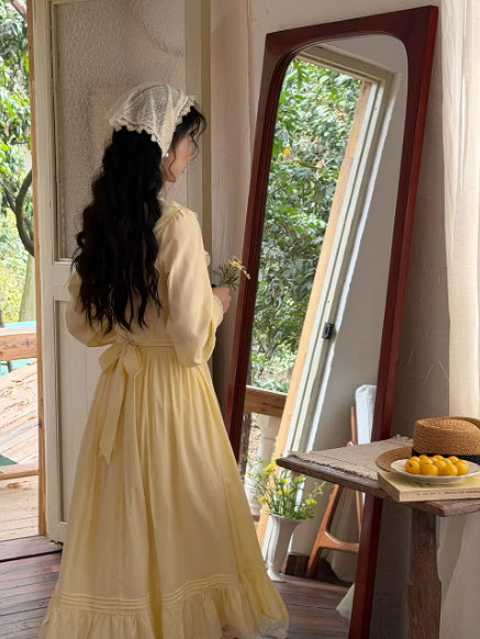 Buttercream Lace Prairie Cottagecore Dress - Yellow / S Buttercream Lace Prairie Cottagecore Dress - Yellow / S