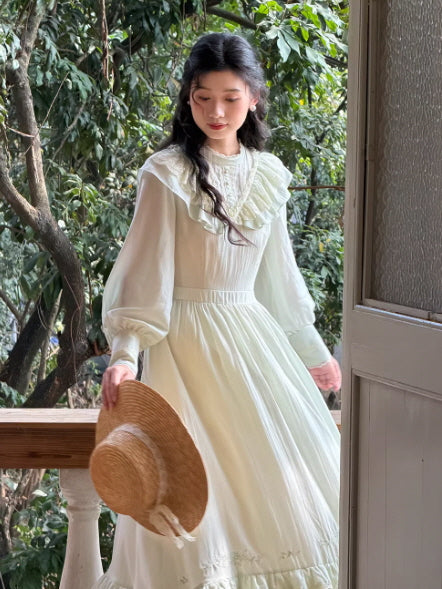 Sage Green Lace Ruffle Cottagecore Dress | Vintage Prairie Maxi Dress M
