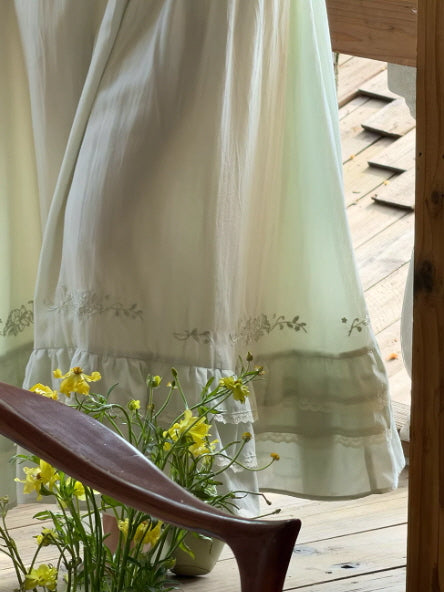 Sage Green Lace Ruffle Collar Cottagecore Dress