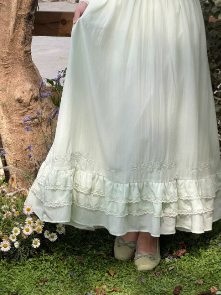 Sage Green Lace Ruffle Cottagecore Dress