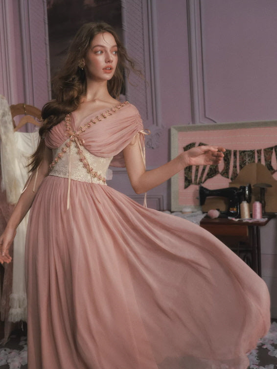 Blush Rose Embroidered Chiffon Princess Dress