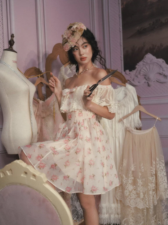 Rosy Whisper Off-Shoulder Dress