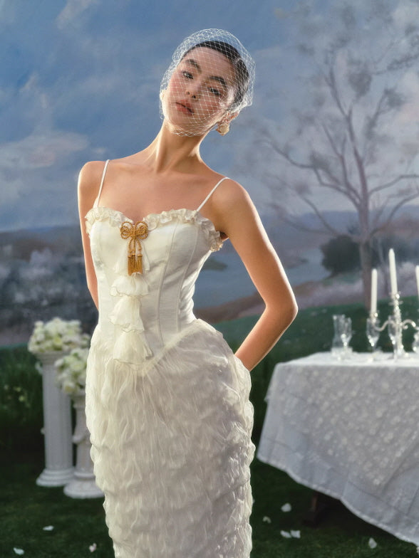 Ivory Corset Lace Midi Dress – Vintage Bridal Elegant Dress | Lacemade