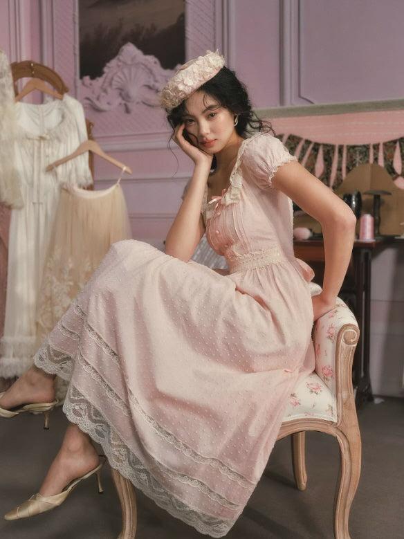 Blush Pink Lace Midi Dress Fairytale Princess Vintage Romantic Dress Blush Pink Lace Midi Dress Fairytale Princess Vintage Romantic Dress