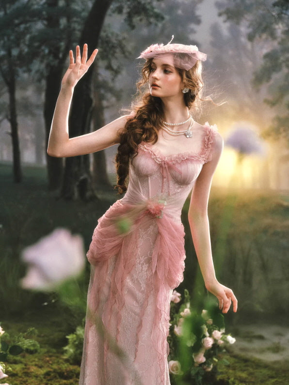 Rosy Whisper Fairy Corset Dress Vintage Princesscore Pink(Pre-Sale 30days) / M Rosy Whisper Fairy Corset Dress Vintage Princesscore Pink(Pre-Sale 30days) / M