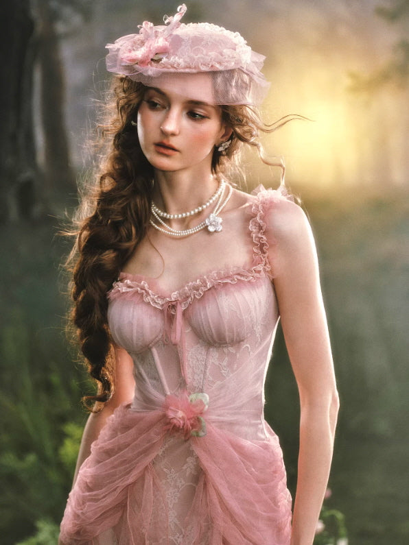 Rosy Whisper Fairy Corset Dress Vintage Princesscore Pink(Pre-Sale 30days) / M Rosy Whisper Fairy Corset Dress Vintage Princesscore Pink(Pre-Sale 30days) / M