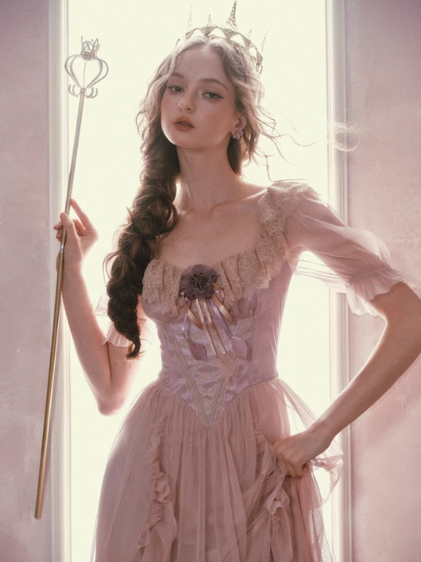Blush Pink Lace Corset Midi Dress