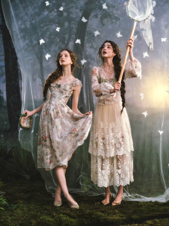 green emerald velvet dress Enchanted Butterfly Floral Midi Dress