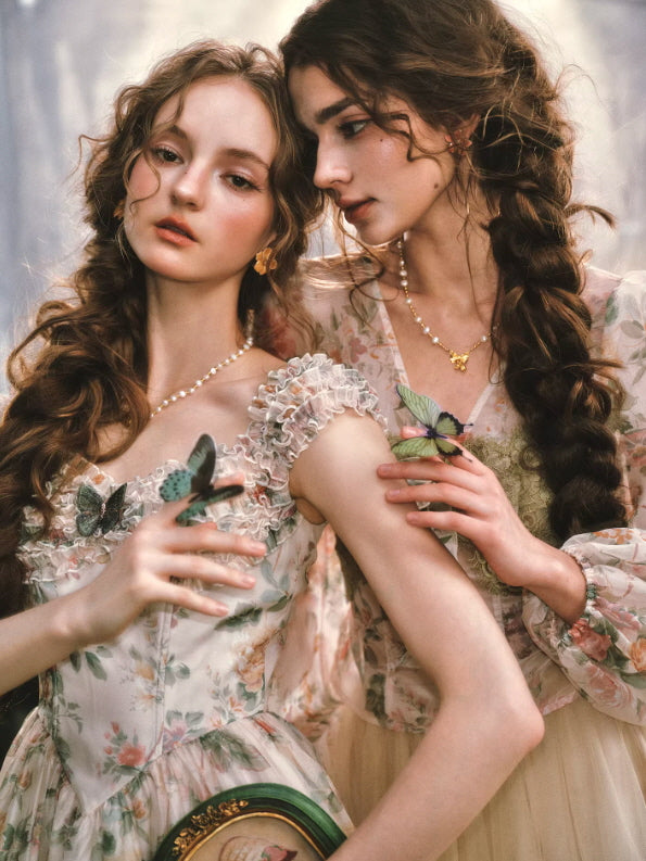 Enchanted Butterfly Floral Cottagecore Midi Dress