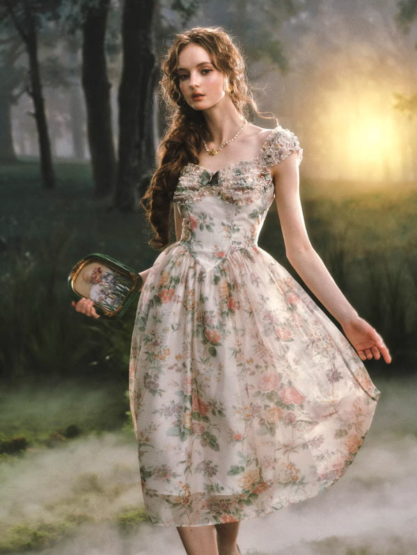 Enchanted Butterfly Floral Cottagecore Midi Dress