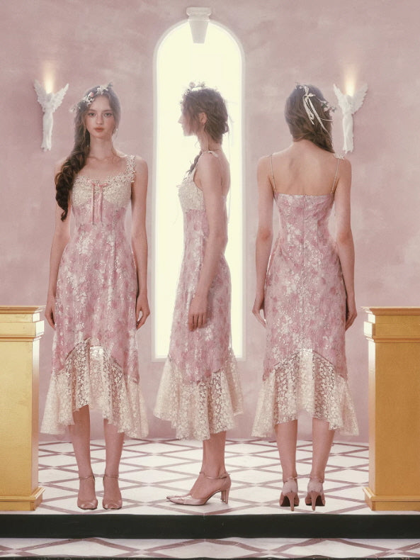 Blush Petal Lace Midi Dress – Romantic Fairycore Floral Dress