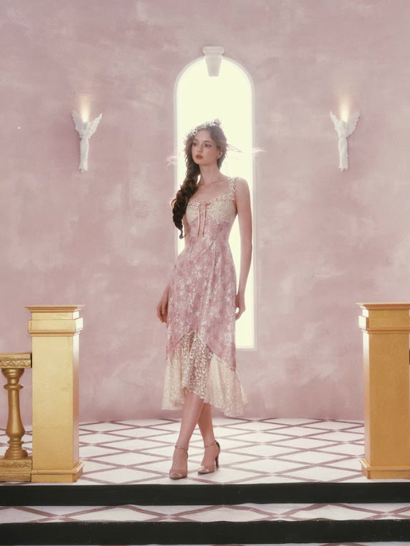 Blush Petal Lace Midi Dress – Romantic Fairycore Floral Dress