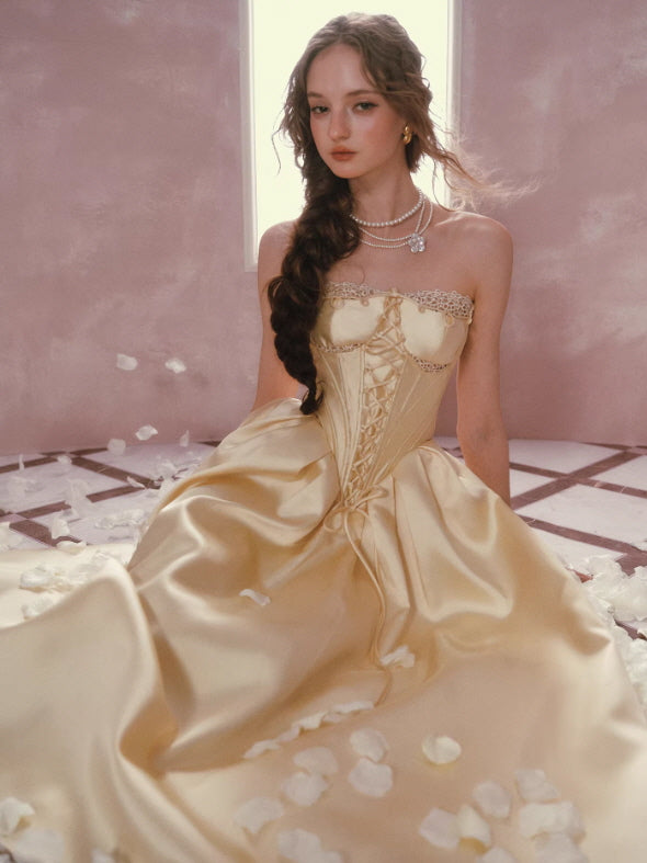 Golden Lace Corset Princess Dress