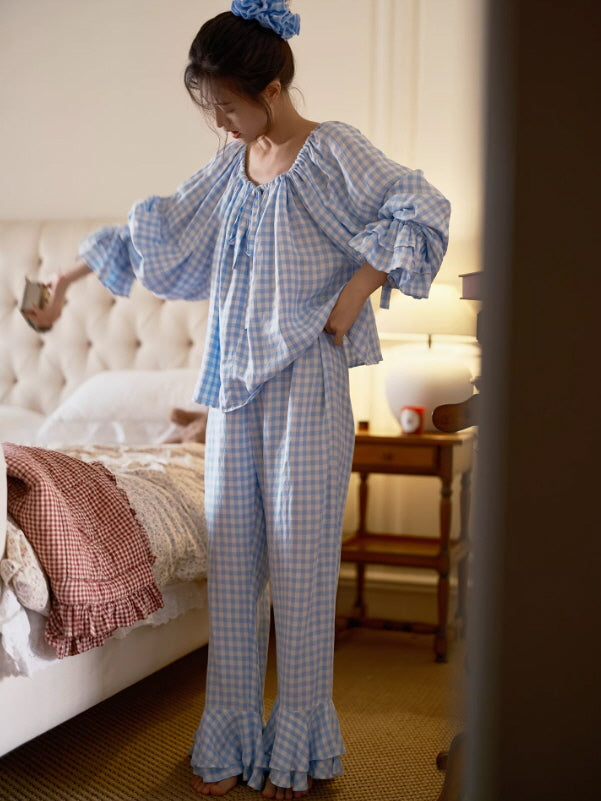 Blue Gingham Cottagecore Pajama Set