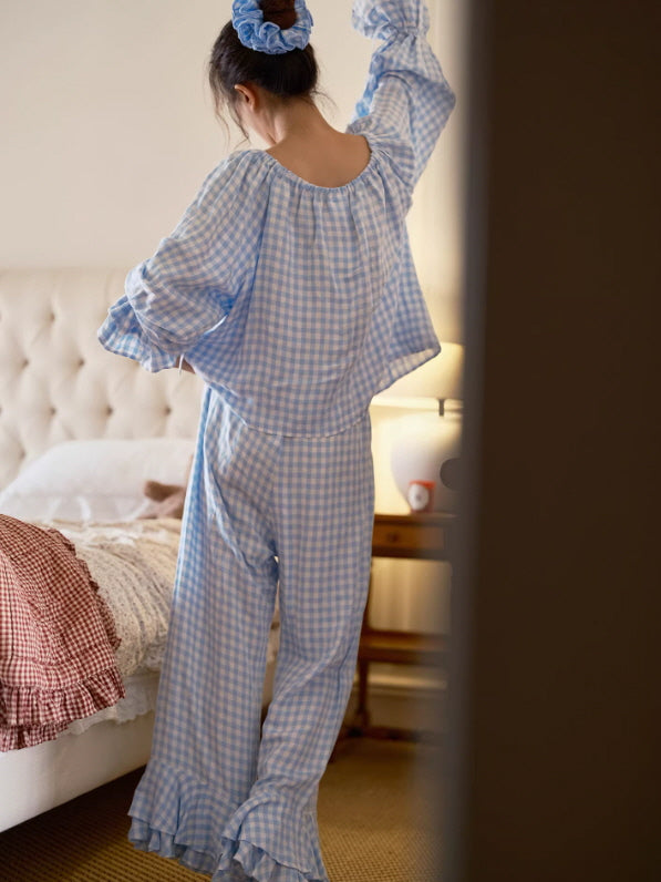 Blue Gingham Cottagecore Pajama Set