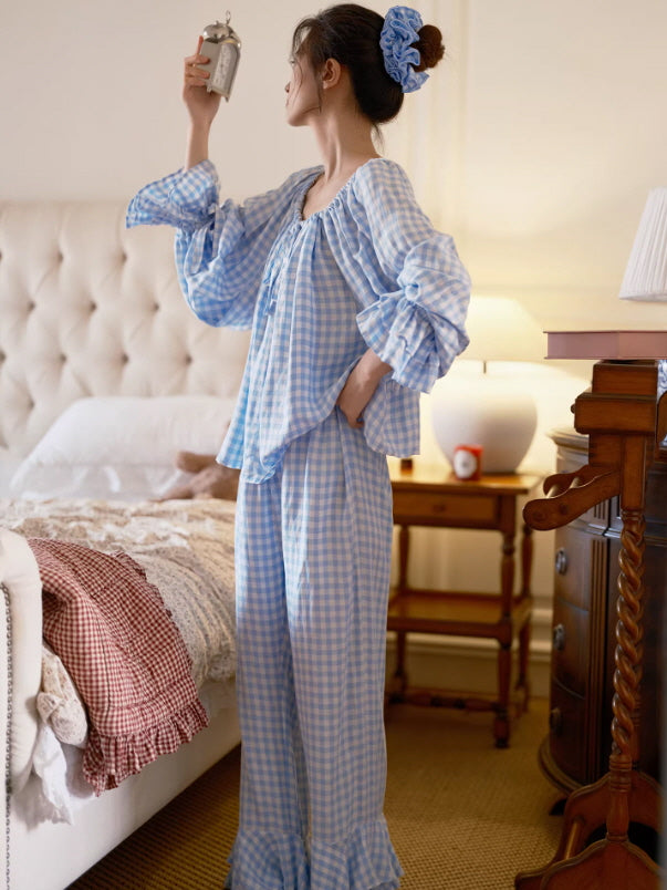 Blue Gingham Cottagecore Pajama Set