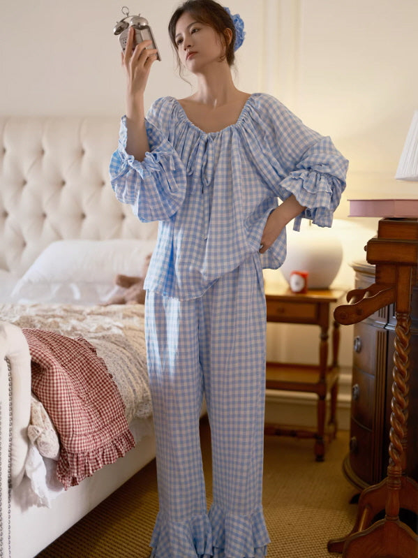 Blue Gingham Cottagecore Pajama Set