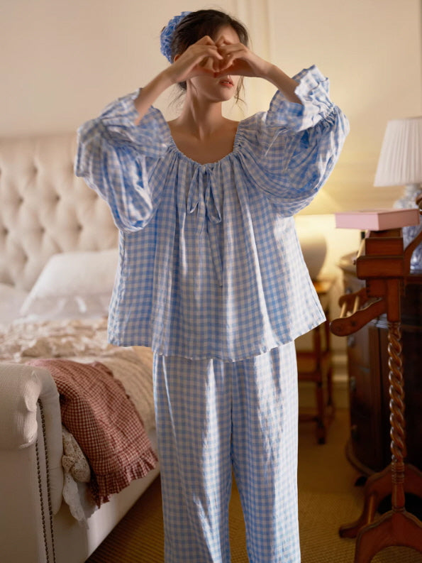 Blue Gingham Cottagecore Pajama Set