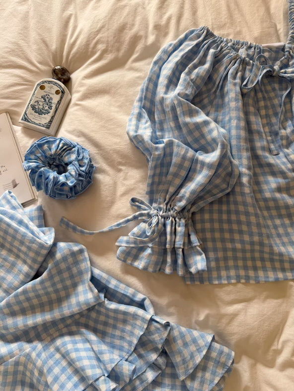 Blue Gingham Cottagecore Pajama Set