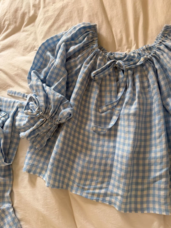 Blue Gingham Cottagecore Pajama Set