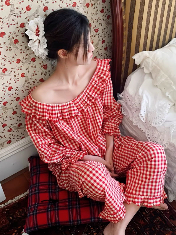Rosy Picnic Gingham Pajama Set