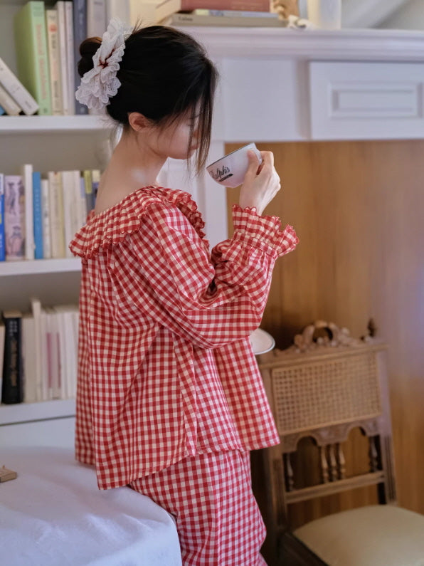 Rosy Picnic Gingham Pajama Set
