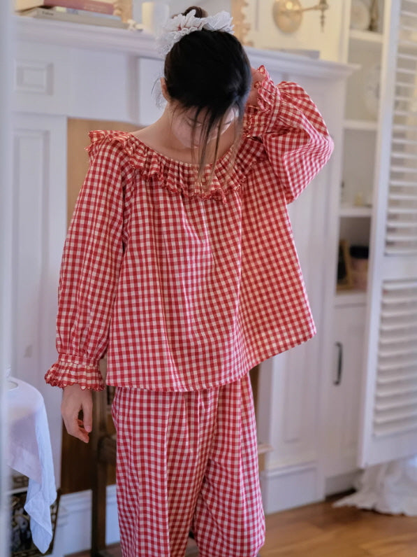 Rosy Picnic Gingham Pajama Set