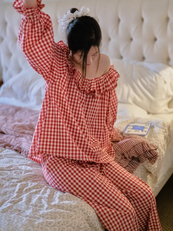 Rosy Picnic Gingham Pajama Set