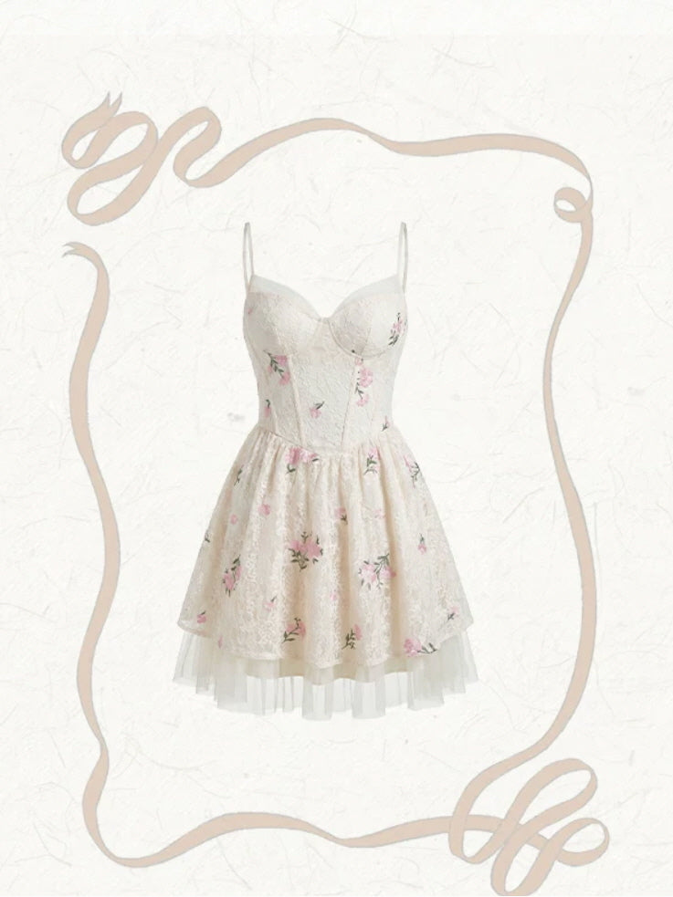 Blushing Meadow Floral Lace Mini Dress