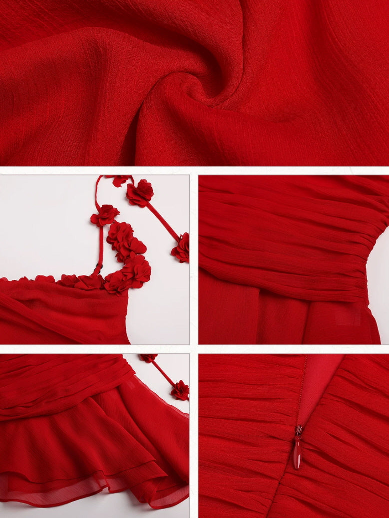 Scarlet Blossom One-Shoulder Peplum Top