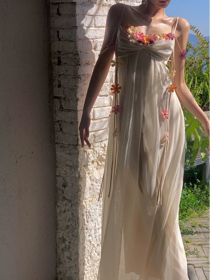 Ethereal Floral Applique Fairycore Maxi Dress