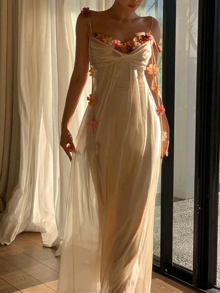 Ethereal Floral Applique Fairycore Maxi Dress