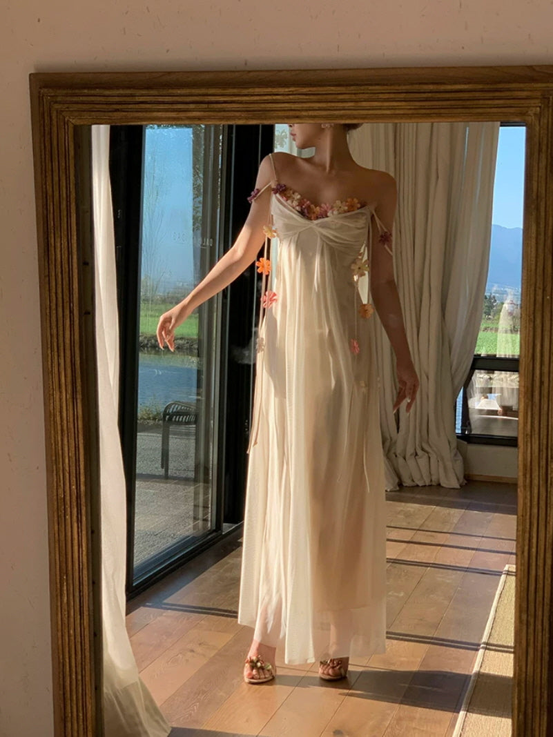 Ethereal Floral Applique Fairycore Maxi Dress