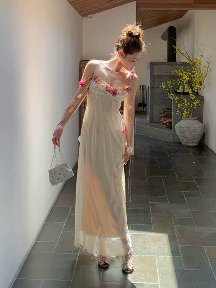 Ethereal Floral Applique Fairycore Maxi Dress