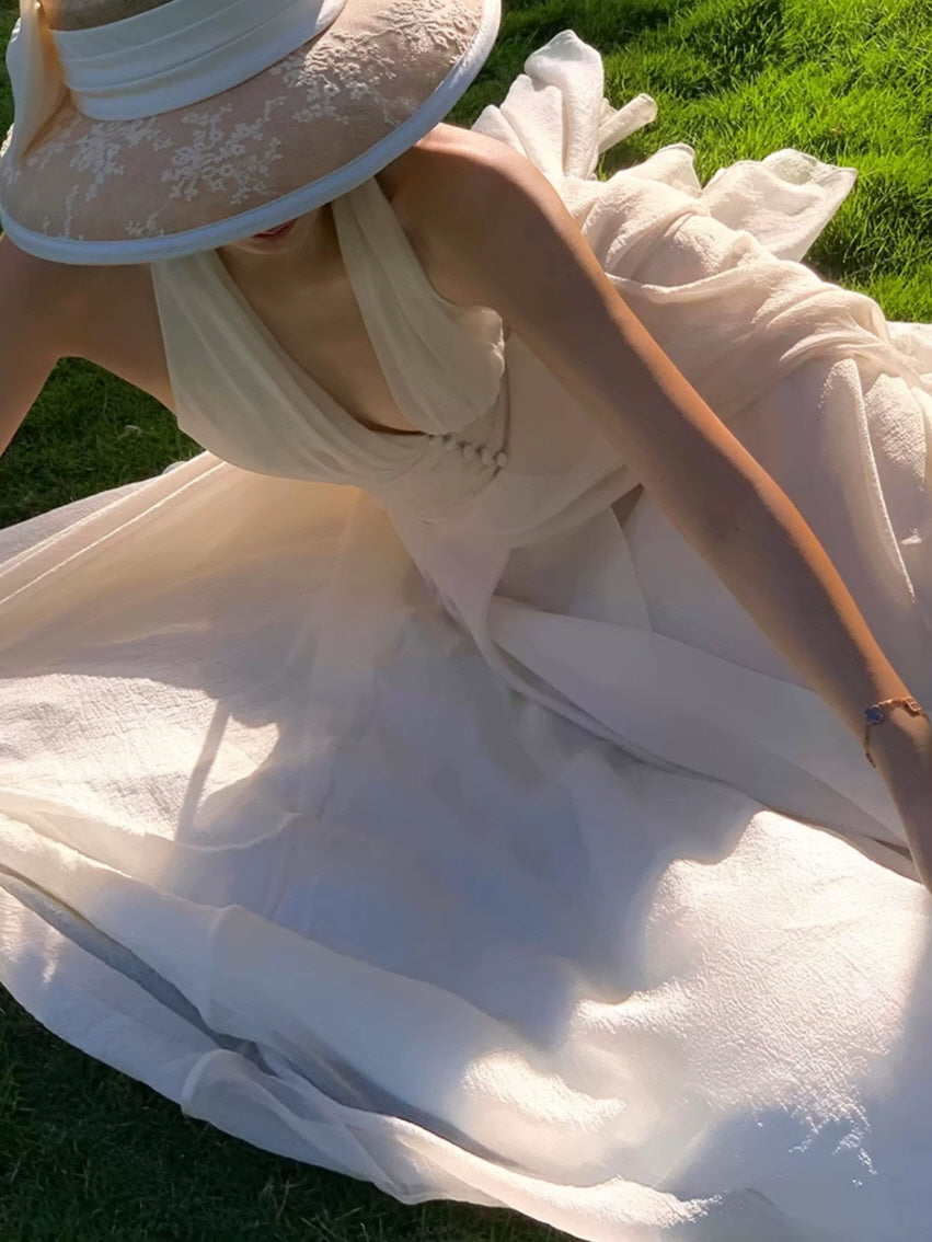 Ivory Goddess Halter Maxi Dress