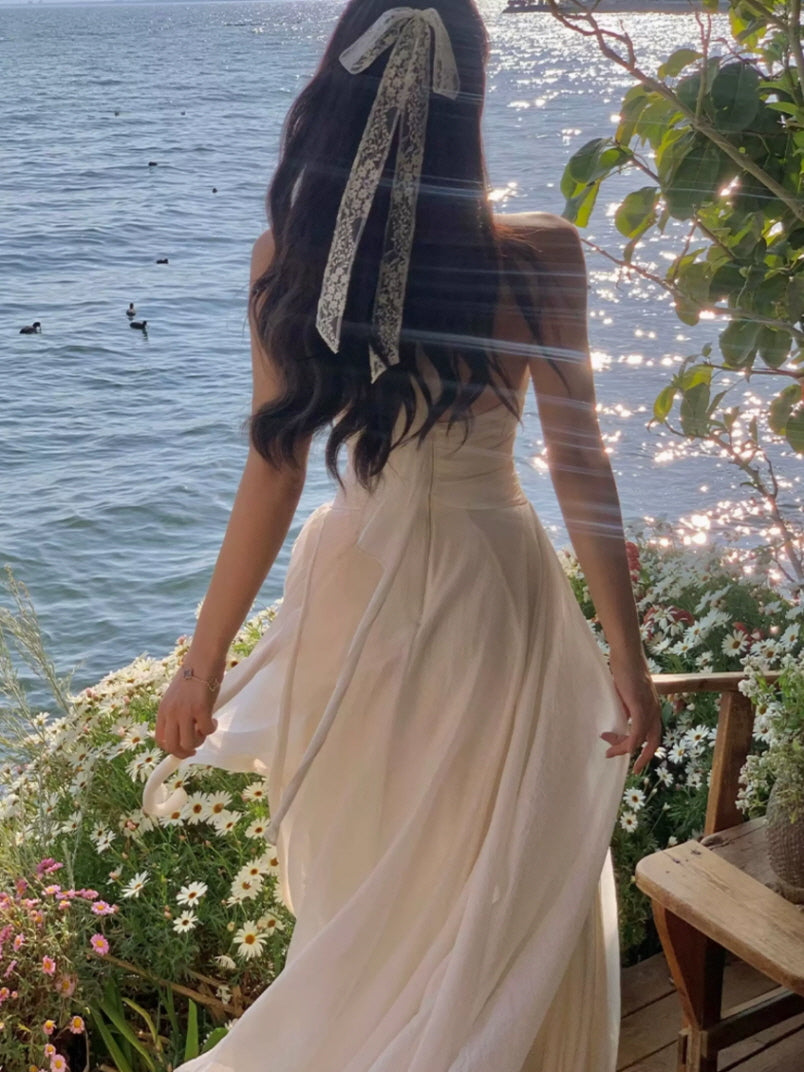 Ivory Goddess Halter Maxi Dress