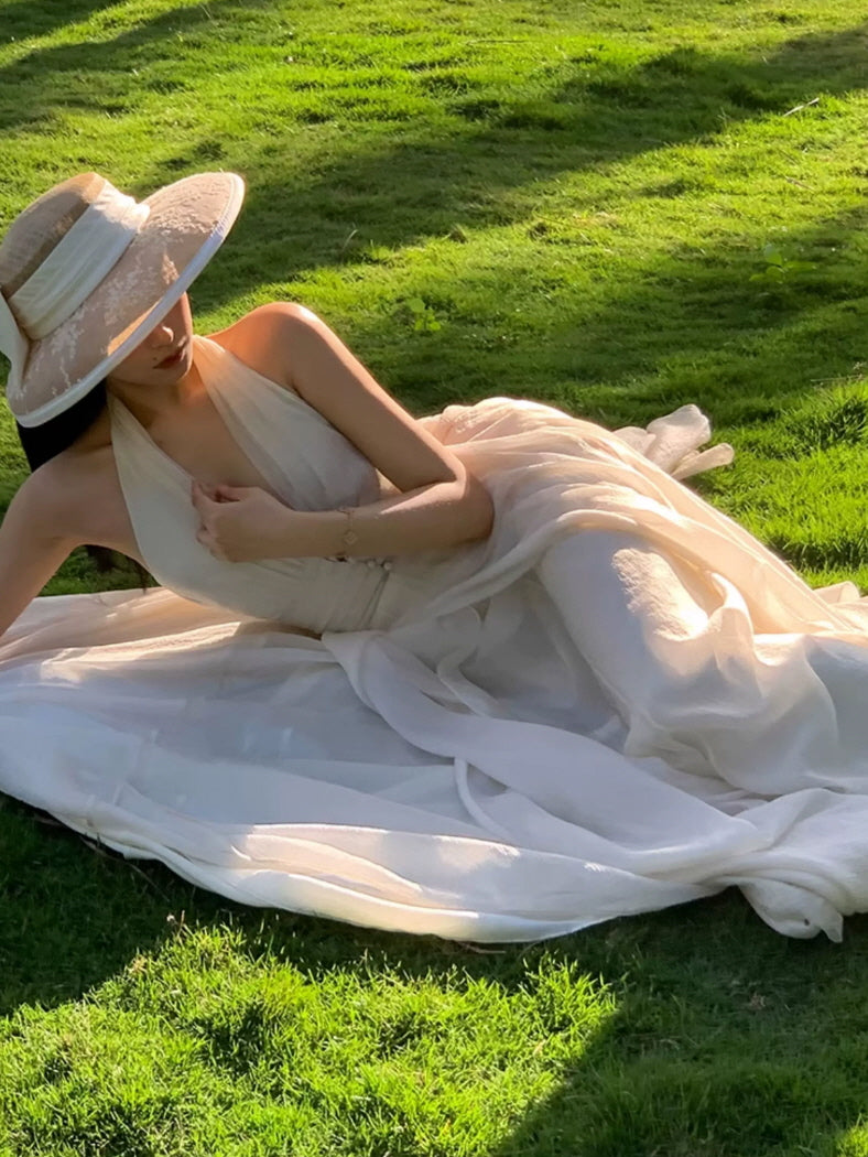 Ivory Goddess Halter Maxi Dress