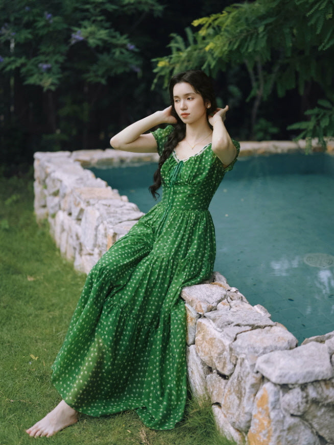 Emerald Meadow Floral Maxi Dress
