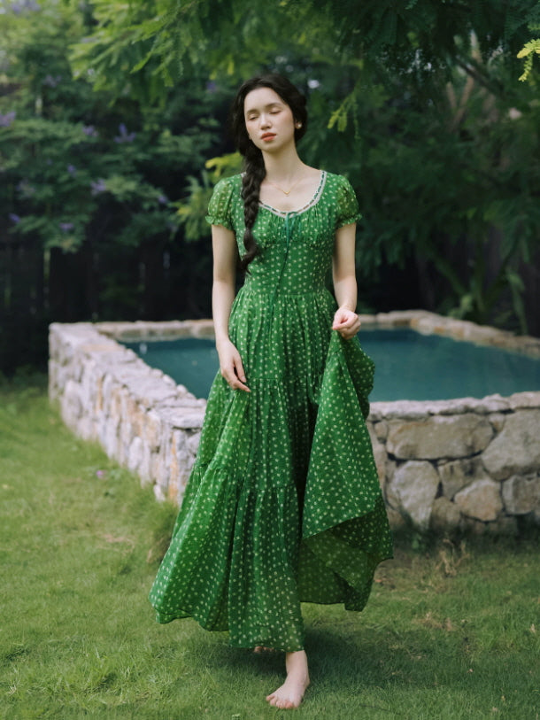 Emerald Meadow Floral Maxi Dress