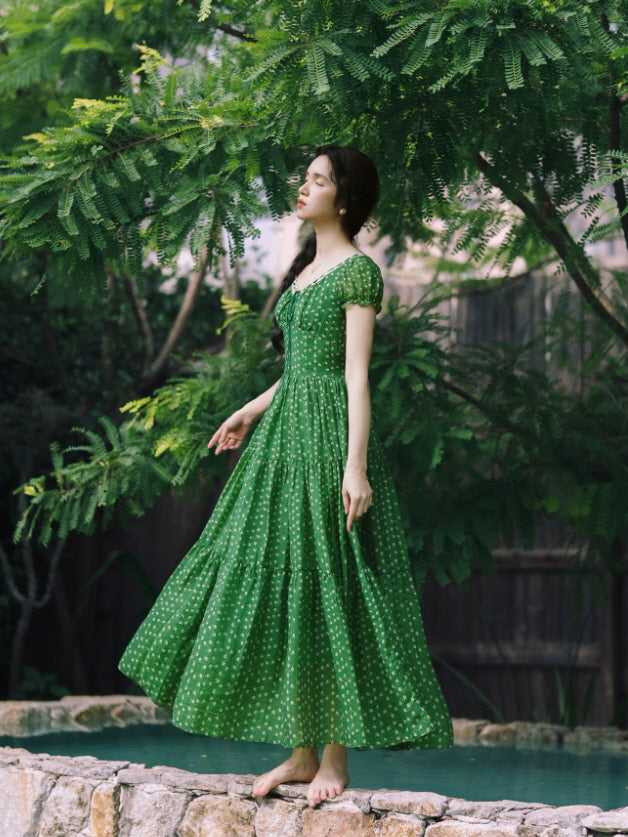 Emerald Meadow Floral Maxi Dress