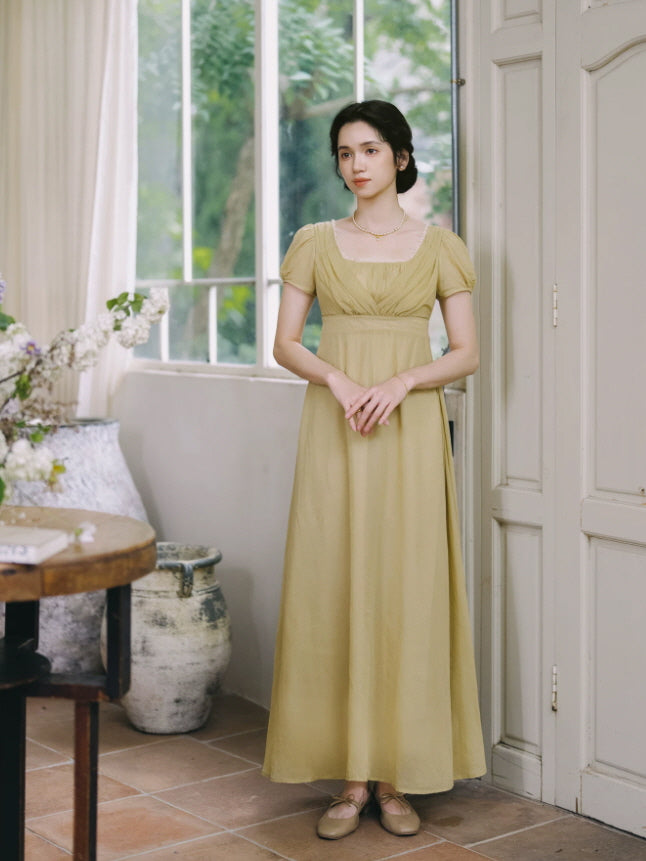 Olive Green Cottagecore Cotton Maxi Dress