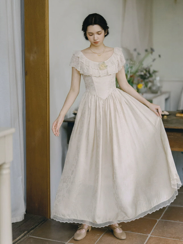 Ivory Rose Lace Vintage Maxi Dress